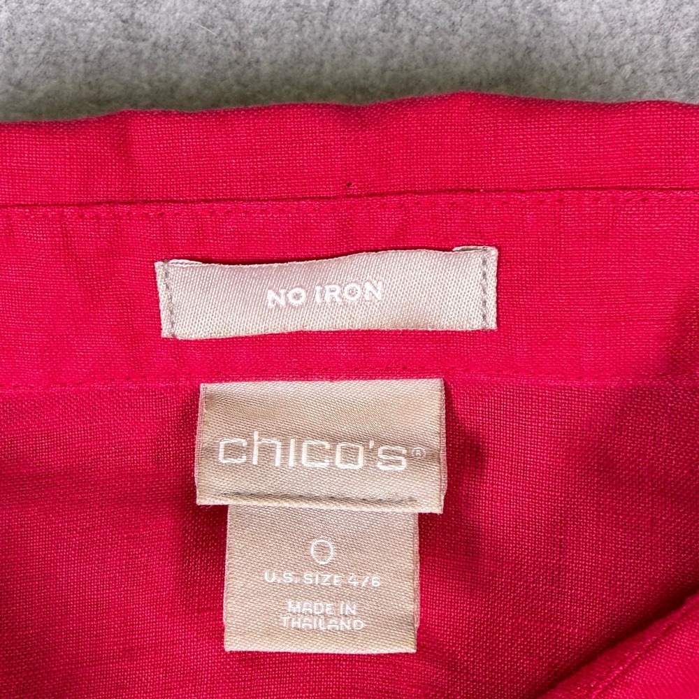 Chicos No Iron Linen Button Down Shirt Red 3/4 Sleeve Size 0 US 4/6 - Picture 3 of 7